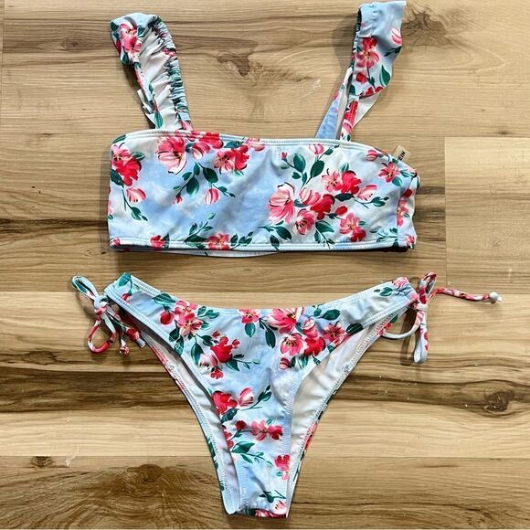 Shein Two Piece Floral Ruffle Bikini Women’s Medium - Picture 1 of 5